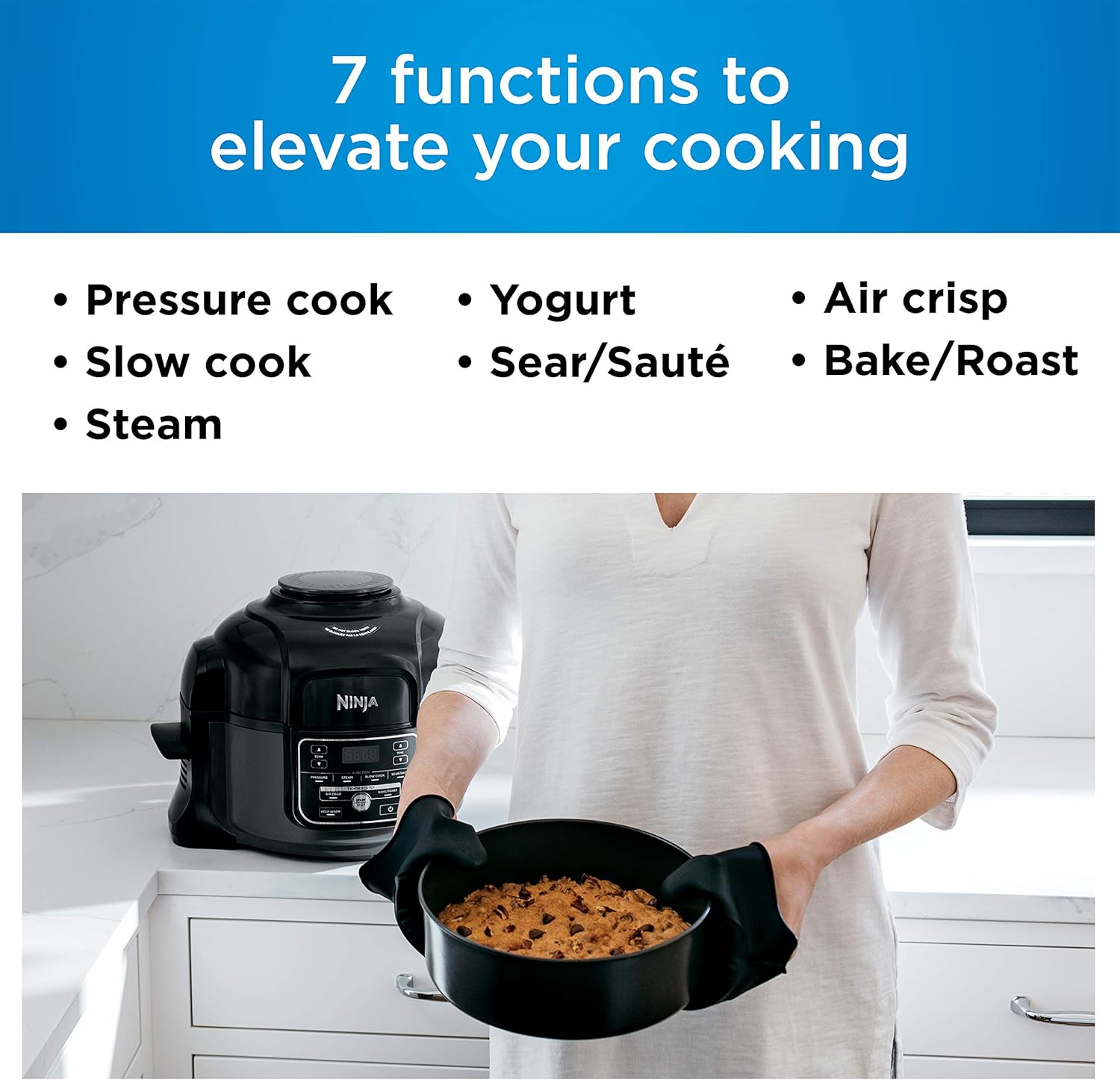 Ninja Foodi 7-in-1 Pressure, Slow Cooker, Air Fryer and More, with 5-Quart Capacity and 15 Recipe Book Inspiration Guide, and a High Gloss Finish