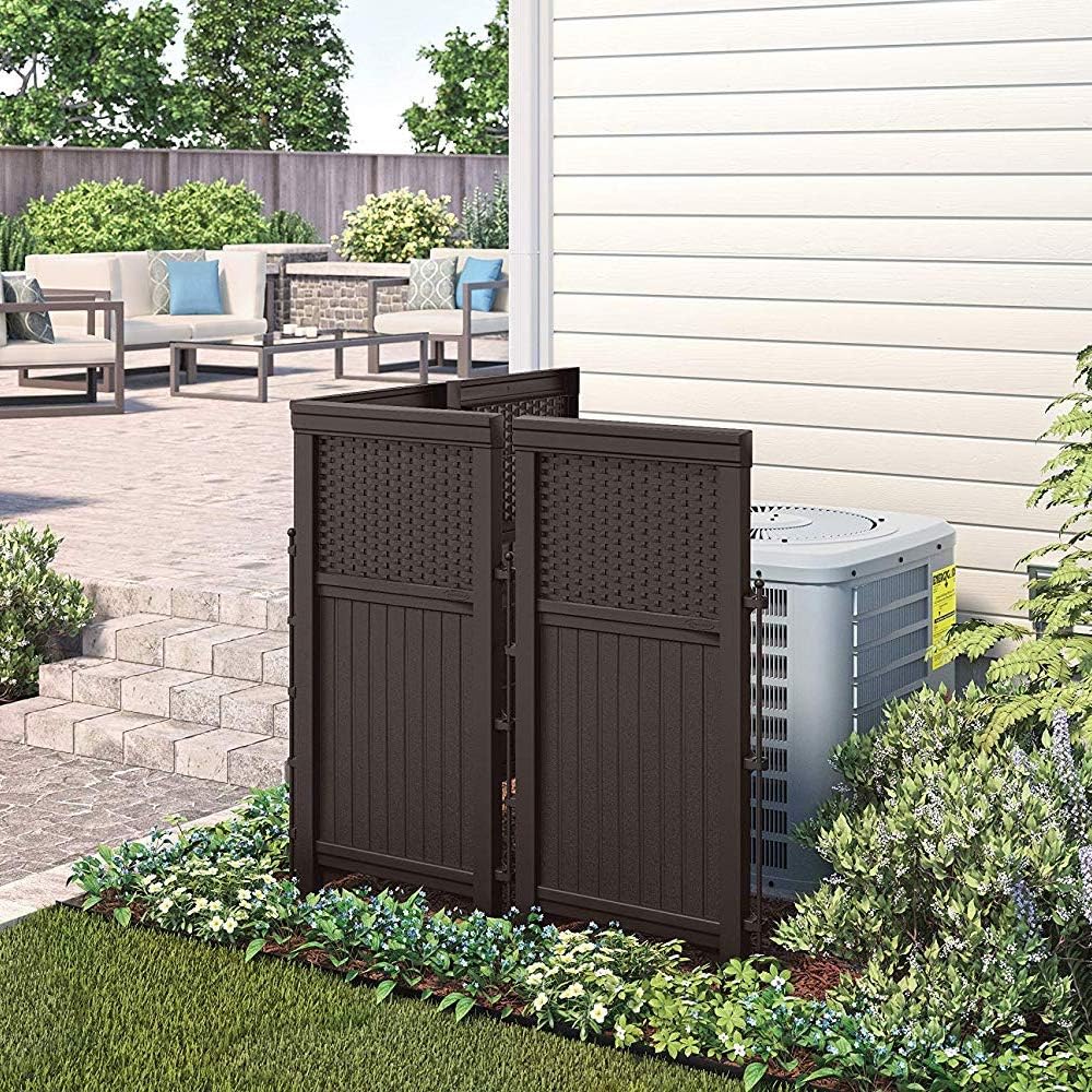Suncast Backyard Patio Screen Gate w/ Backyard Patio Wicker Resin Storage Box