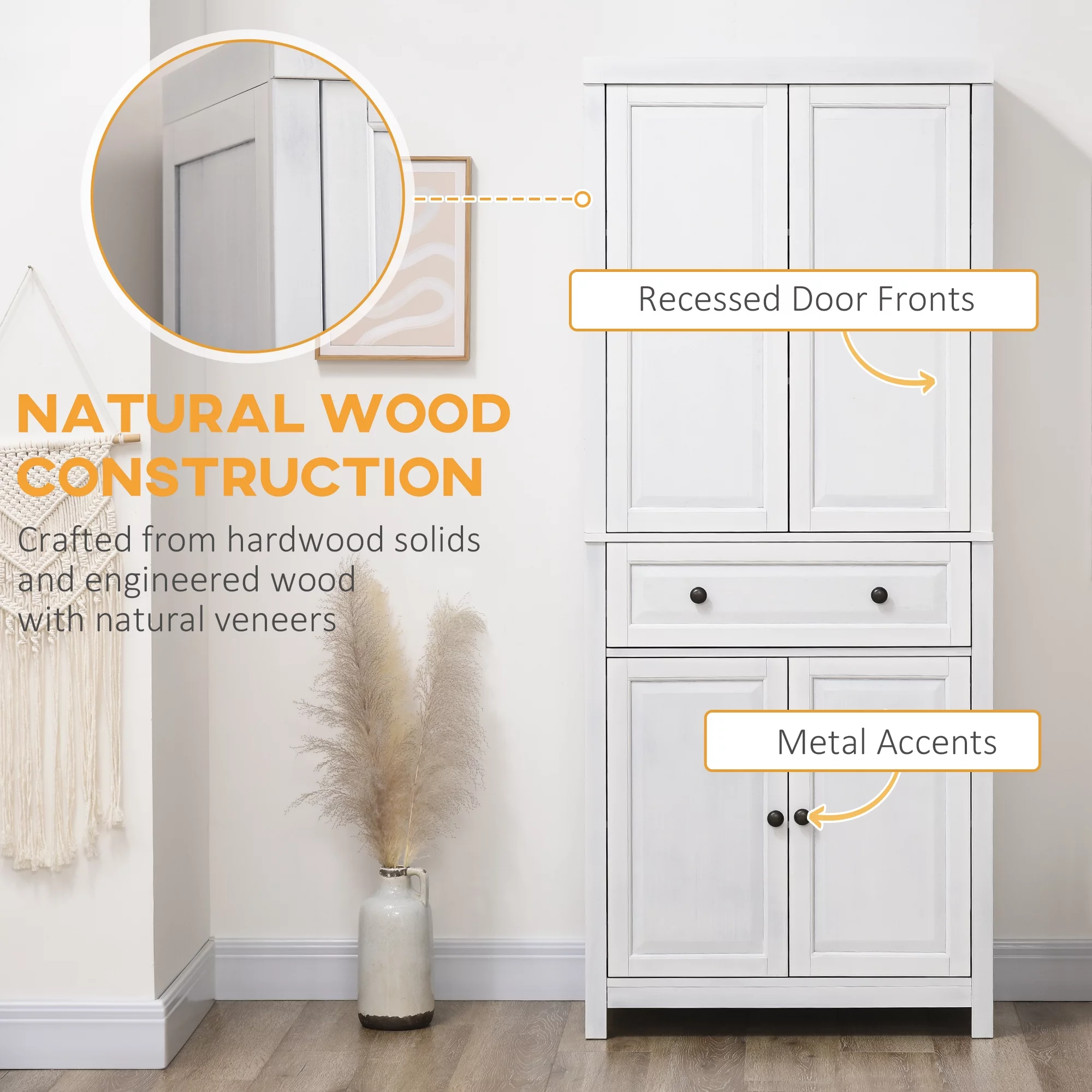 HOMCOM 72.5" Pinewood Large Kitchen Pantry Storage Cabinet, White