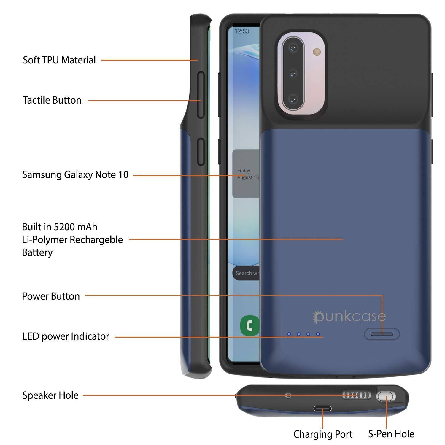 Punkcase PunkJuice Galaxy Note 10 Battery Case, 5200mAh Fast Charging Extended Power Bank w/Screen Protector | IntelSwitch | Sli