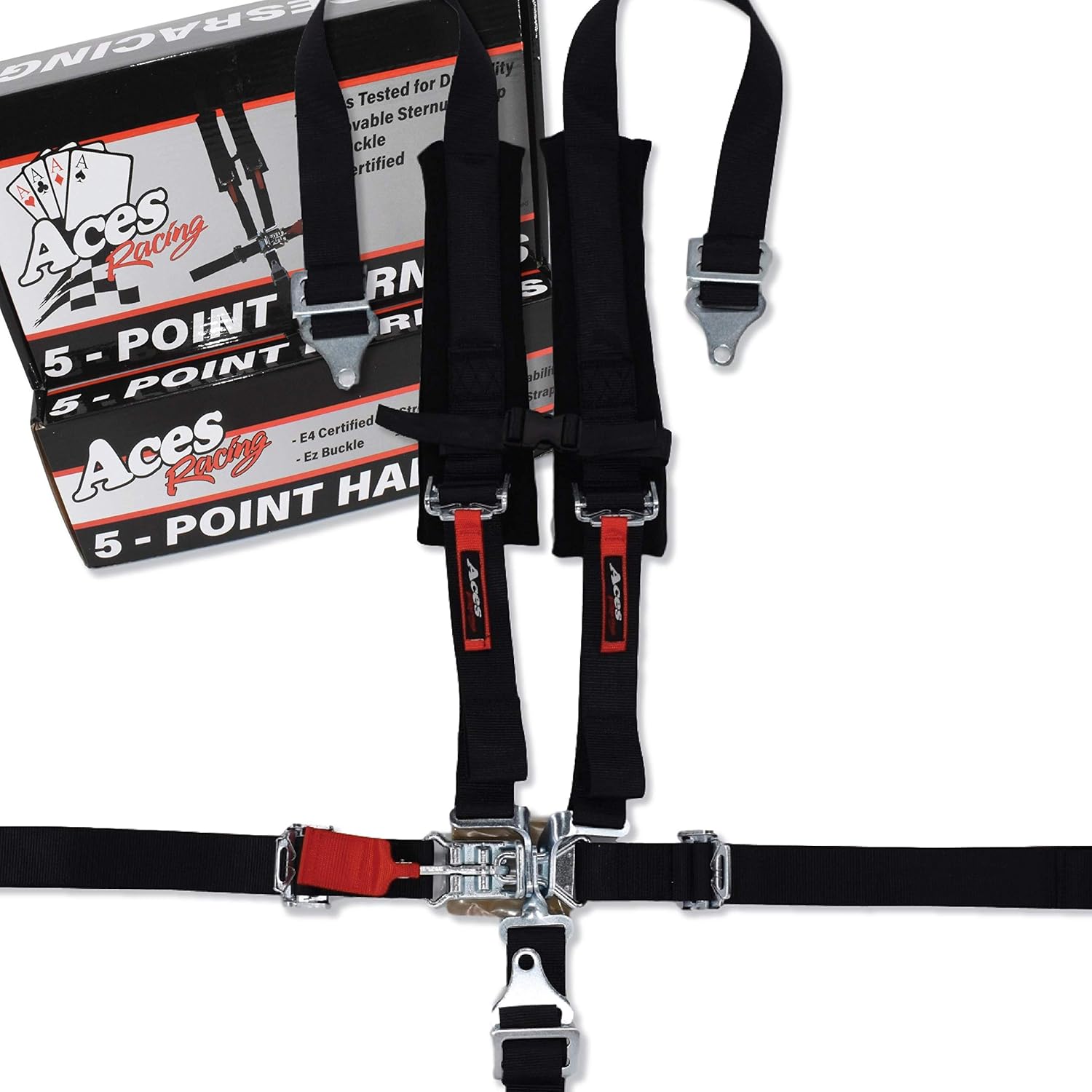 Aces Racing 5 Point Harness with 2 Inch Padding E4 Certified (Silver) Pack of 2