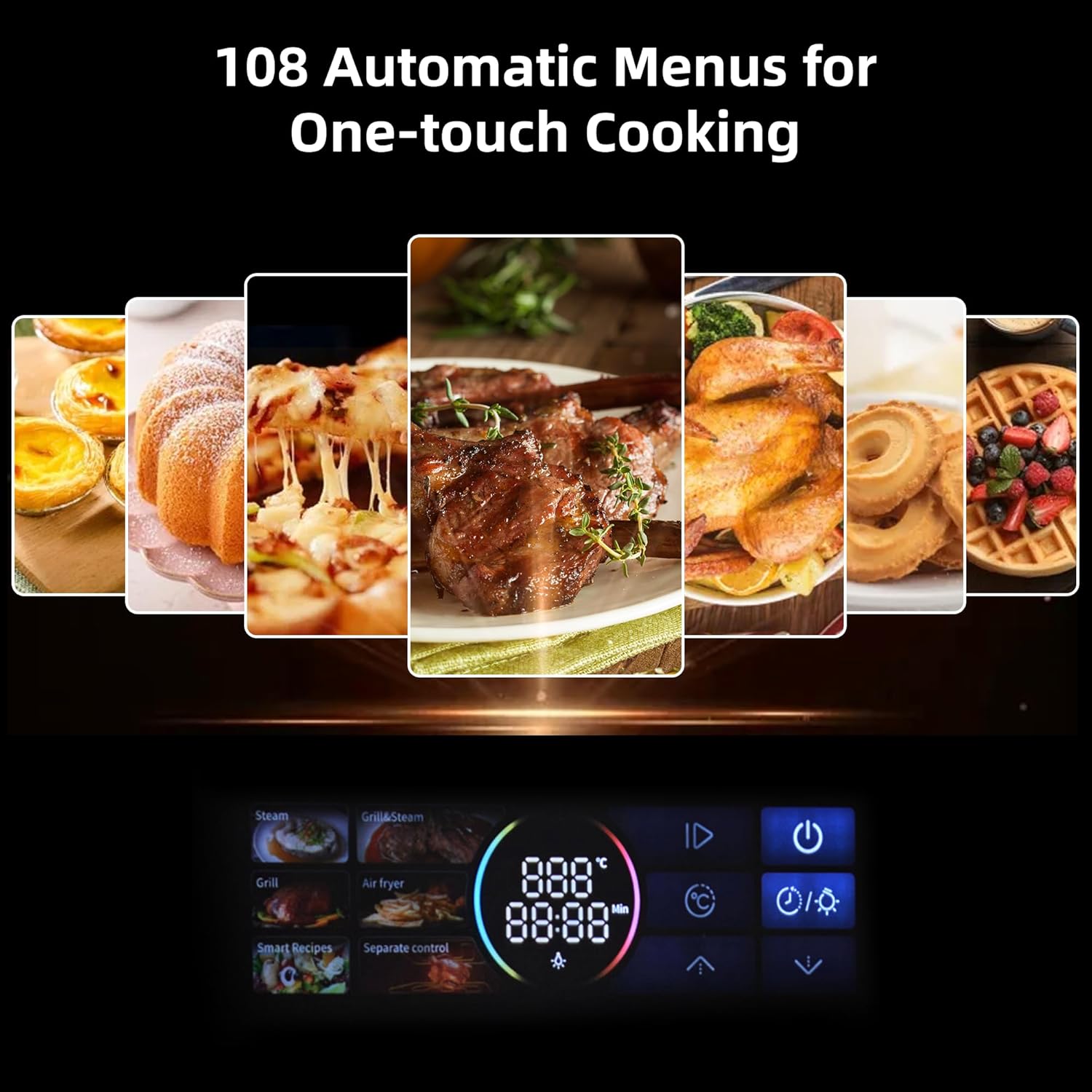 24" Built-in Electric Wall Oven, 2.5Cu.ft Capacity 3000W Single Wall Oven with Large View Window, Steam &Grill Oven 2 in1，8 Cooking Functions, 3D Surround Heating, Colorful LED Screen, Black
