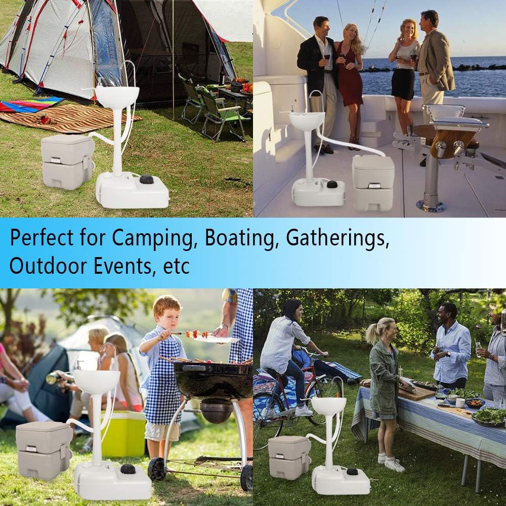 Upgraded Portable Sink and Toilet Combo| Self-contained 5 Gal Hand Washing Station & 5 Gal Flushing Toilet, Perfect for Camping/RV/Boat/Road Tripper/Camper, Detachable & Lightweight Removable, Compact