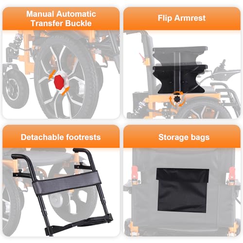 Foldable Electric Wheelchairs for Adults, All Terrain Heavy Duty Electric Wheelchair,Powerful Dual Motor Motorized Wheelchair for Seniors,Portable Folding Carry Wheelchair Supports up to 330 lbs