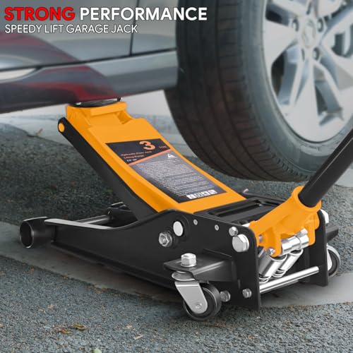 DNA MOTORING Floor Jack 3 Ton (6000 lbs) Capacity, Fast Lift Service Jack Low Profile Steel Heavy Duty Hydraulic Car Jack, Lifting Range 3"-20", Black, TOOLS-00475-BK