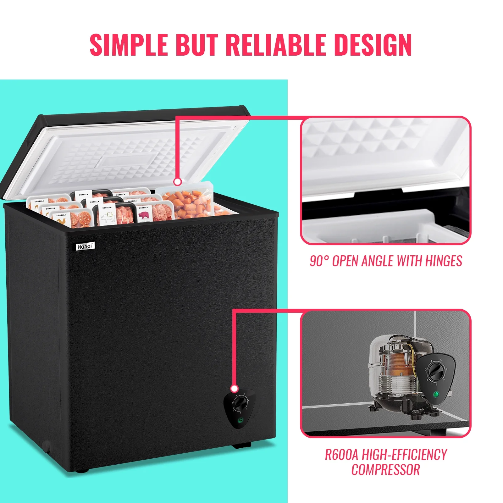 WANAI White Chest Freezer Small Deep Freezer 5.0 Cu.ft Fast Freezing Freezers with 7 Temp Control