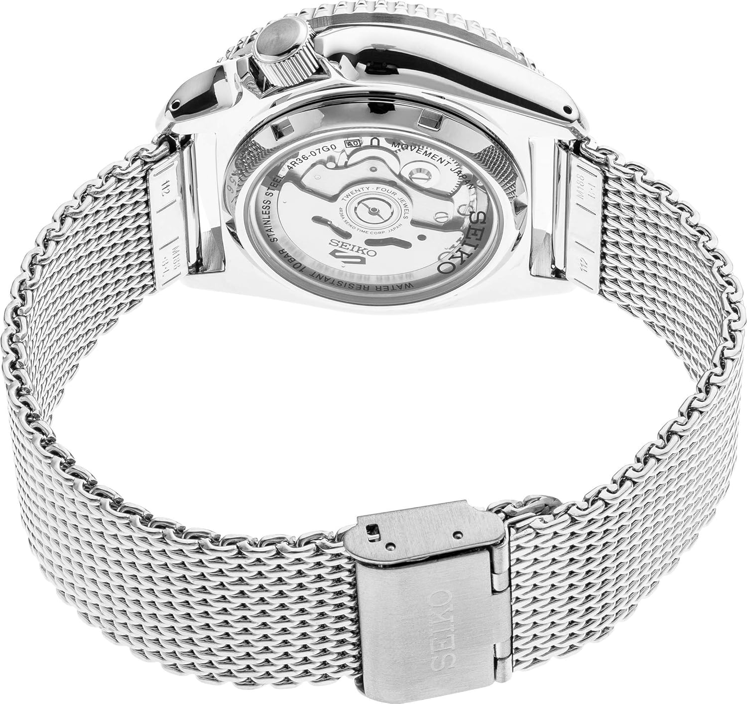 SEIKO SRPD73 Watch for Men - 5 Sports - Automatic with Manual Winding Movement, Black Dial with Black Bezel, Stainless Steel Case and Mesh Bracelet, 100m Water-Resistant, and Day/Date Display