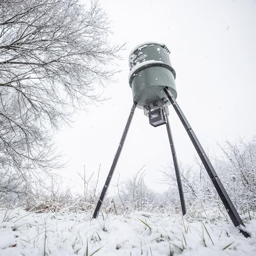 WILDGAME INNOVATIONS Quick-Set Pro 270lb Game Feeder with Digital Timer Durable Varmint-Proof Tripod Corn/Pellet Deer Hunting Feeder with 1-6 Available Feed Times & 50-feet Radius