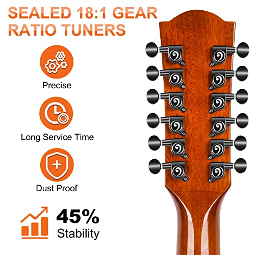 Vangoa 12 String Guitar, Twelve String Guitar Acoustic Electric Cutaway Guitarr Bundle for Beginner Adults, Teens, Spruce Top, Bone Nut, Upgraded Starter Kit, Black Matte