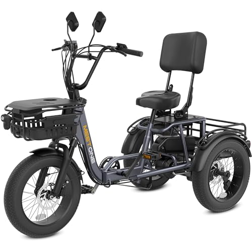Breeze Folding Electric Tricycle for Adults, 1000W 48V 15AH, 18''×4'' Fat Tire Electric Trike, 20MPH 80Miles E-trike, 3 Wheel Electric Bike, Reverse & Parking, 450lbs Load (with Upgraded Parts)