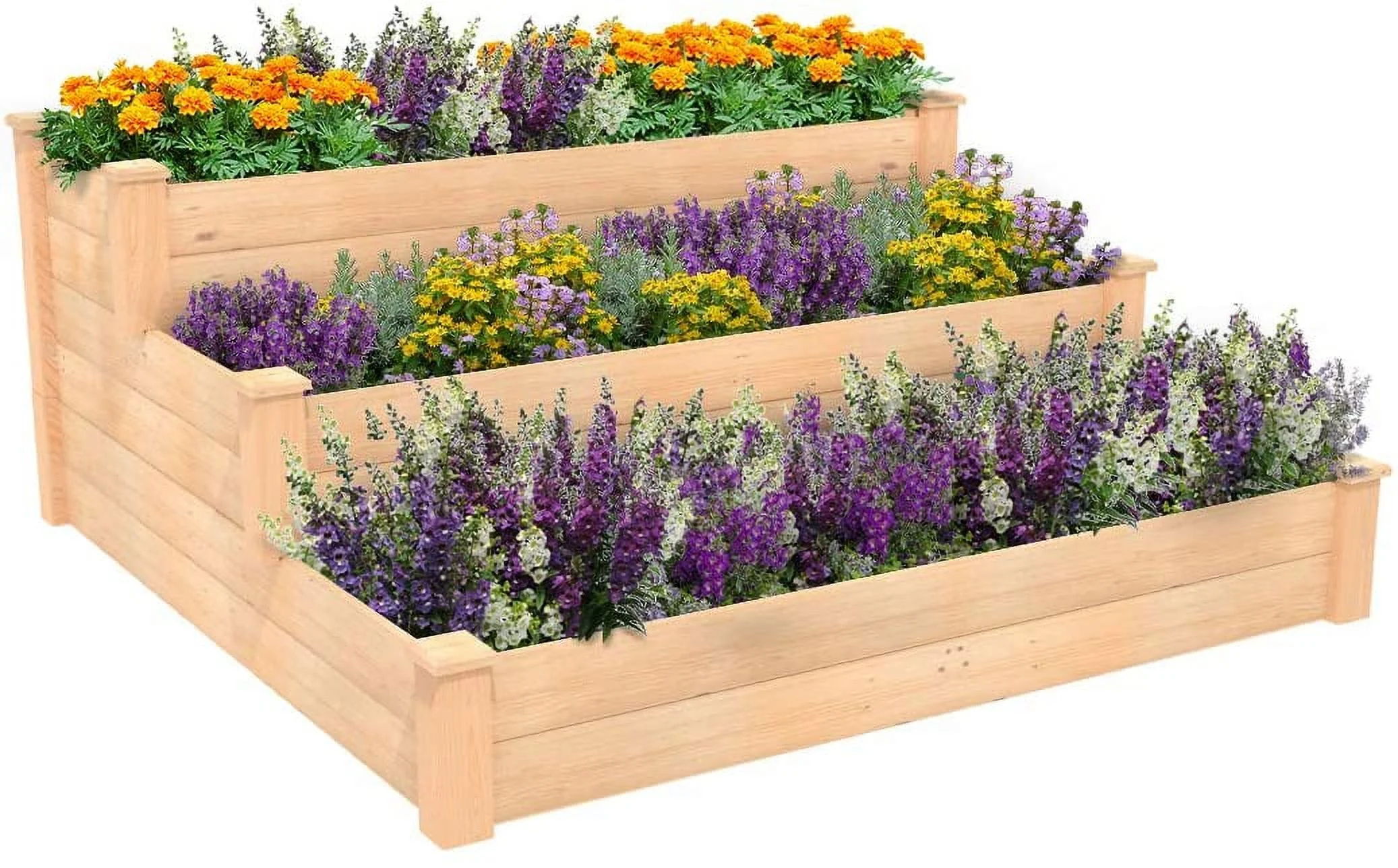 Raised Bed Planter, 4’X4’. Outdoor Wooden Raised Garden Bed Kit For Vegetables, Fruit, Herbs, Flowers And Plants, Tiered Design. - Curated Treasures Market