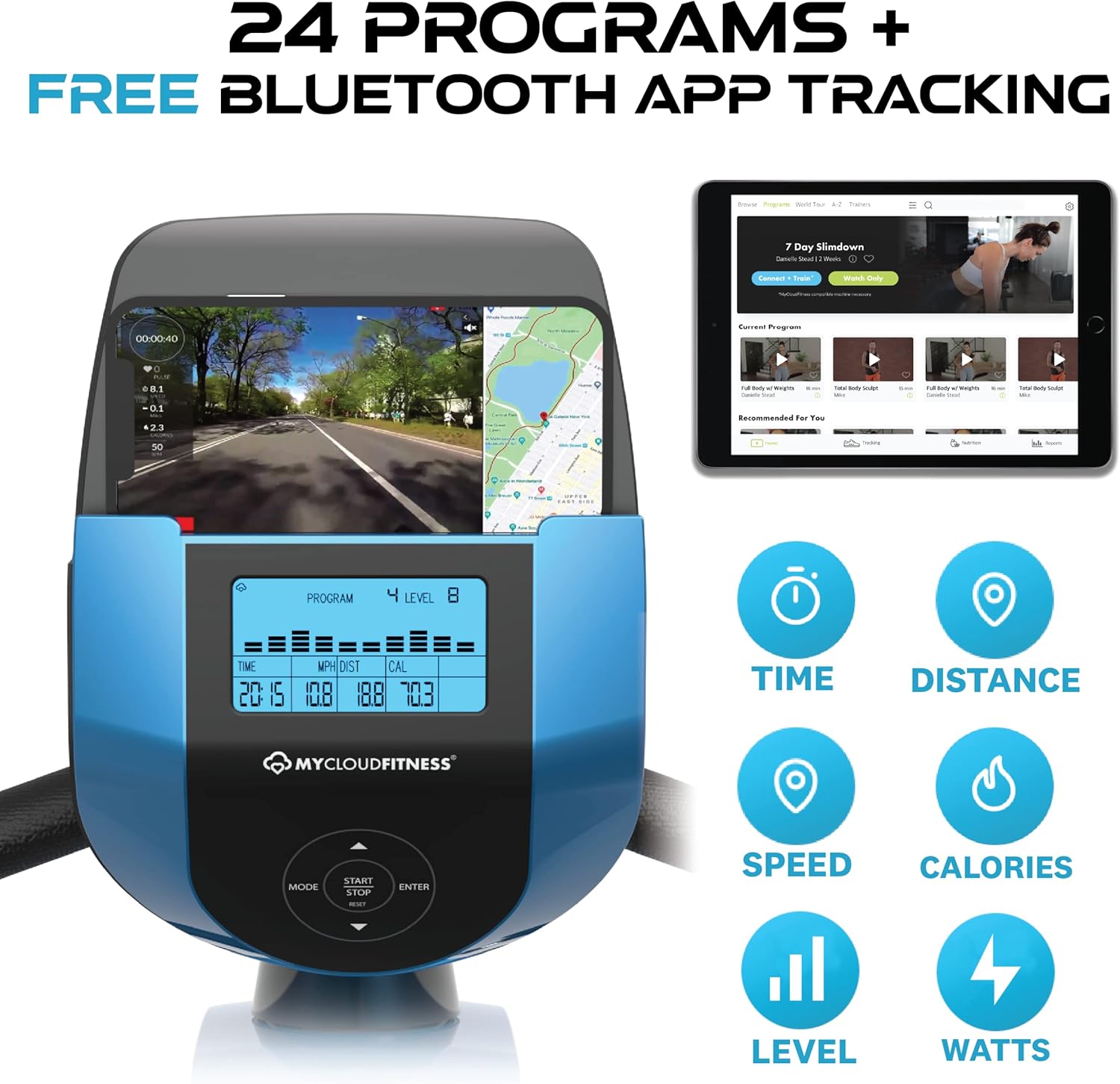 Exerpeutic Magnetic Flywheel Elliptical Trainer Machine for Home Gym with Natural Elliptical Motion, Bluetooth MyCloudFitness Tracking and Pulse Rate Grips, Black Blue