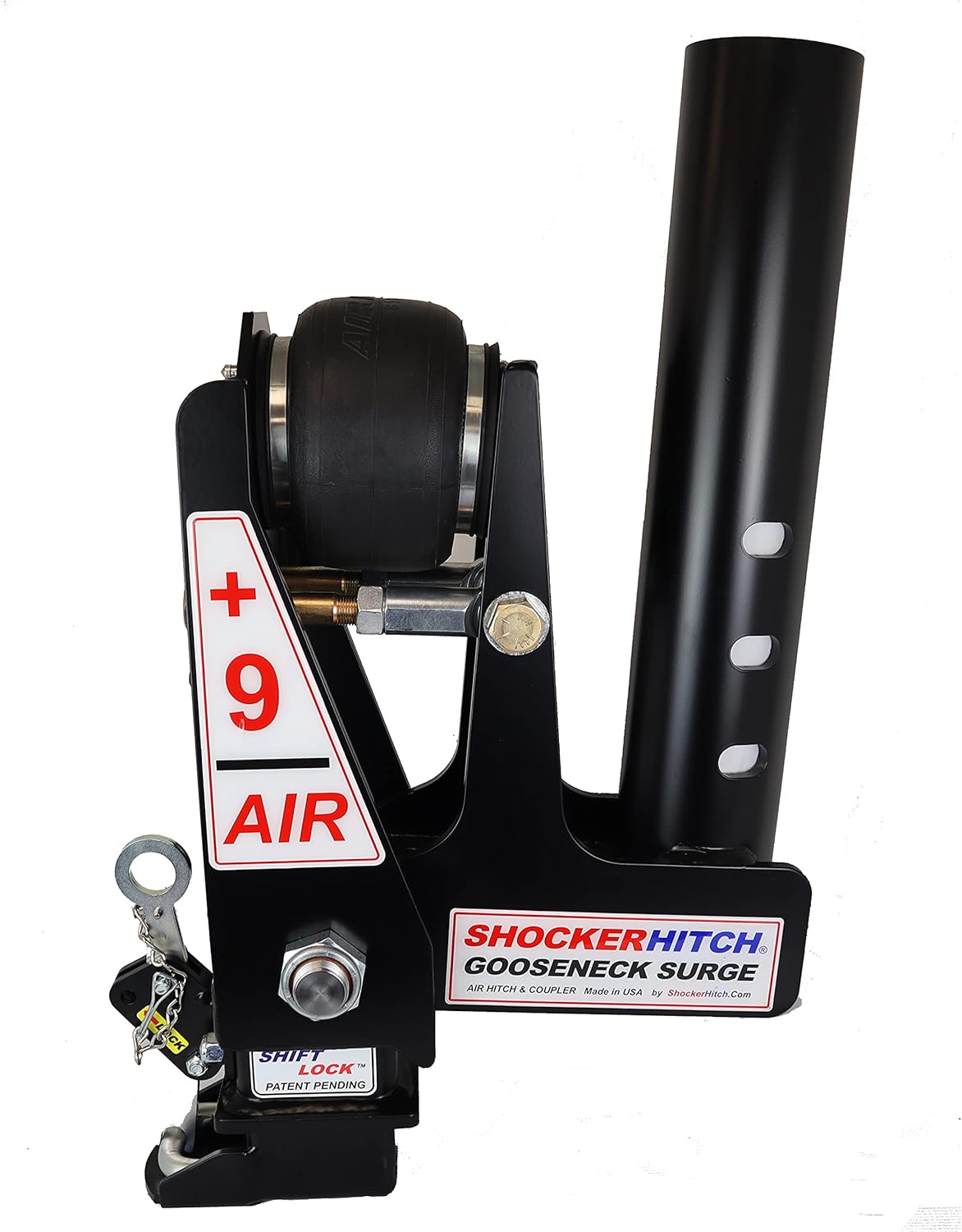 Shocker Gooseneck Air Hitch & Coupler for Kerr Bilt Trailers, Round 3-15/16" Angled Pin 30K Coupler 9" Offset