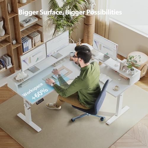 Agilestic L Shaped Electric Standing Desk with 2 Drawers, 63 Inch Ergonomic Adjustable Height Desk with Storage, Corner Desk Sit Stand up Computer Table for Work Office Home, Rustic Brown