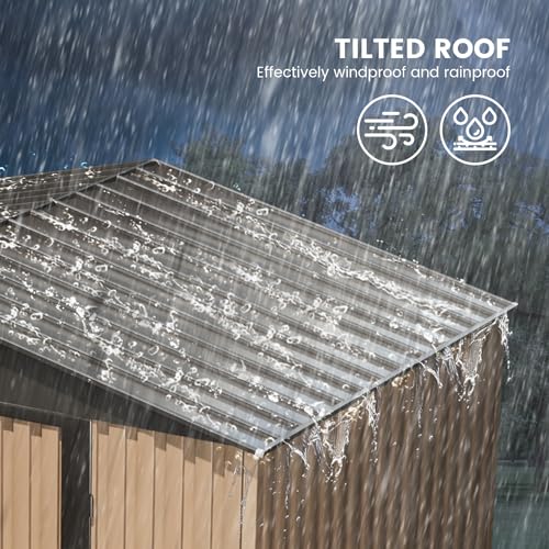 Outdoor Storage Shed, 8 x 6 FT Metal Storage Shed, Metal Garden Tool Shed with Roof, Door & Lock, Waterproof and Anti-UV, for Patio Garden Yard, Brown