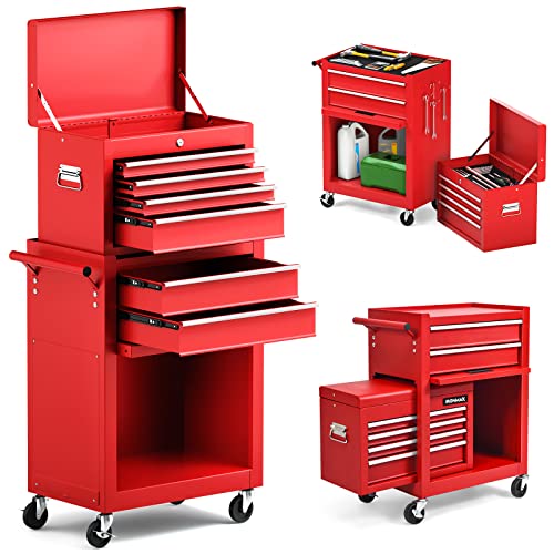 ERGOMASTER Rolling Tool Chest - Heavy Duty Material & Lockable Top-Box & Storage Cabinet for Garage and Workshop - 5-Drawer Tool Box & Multi