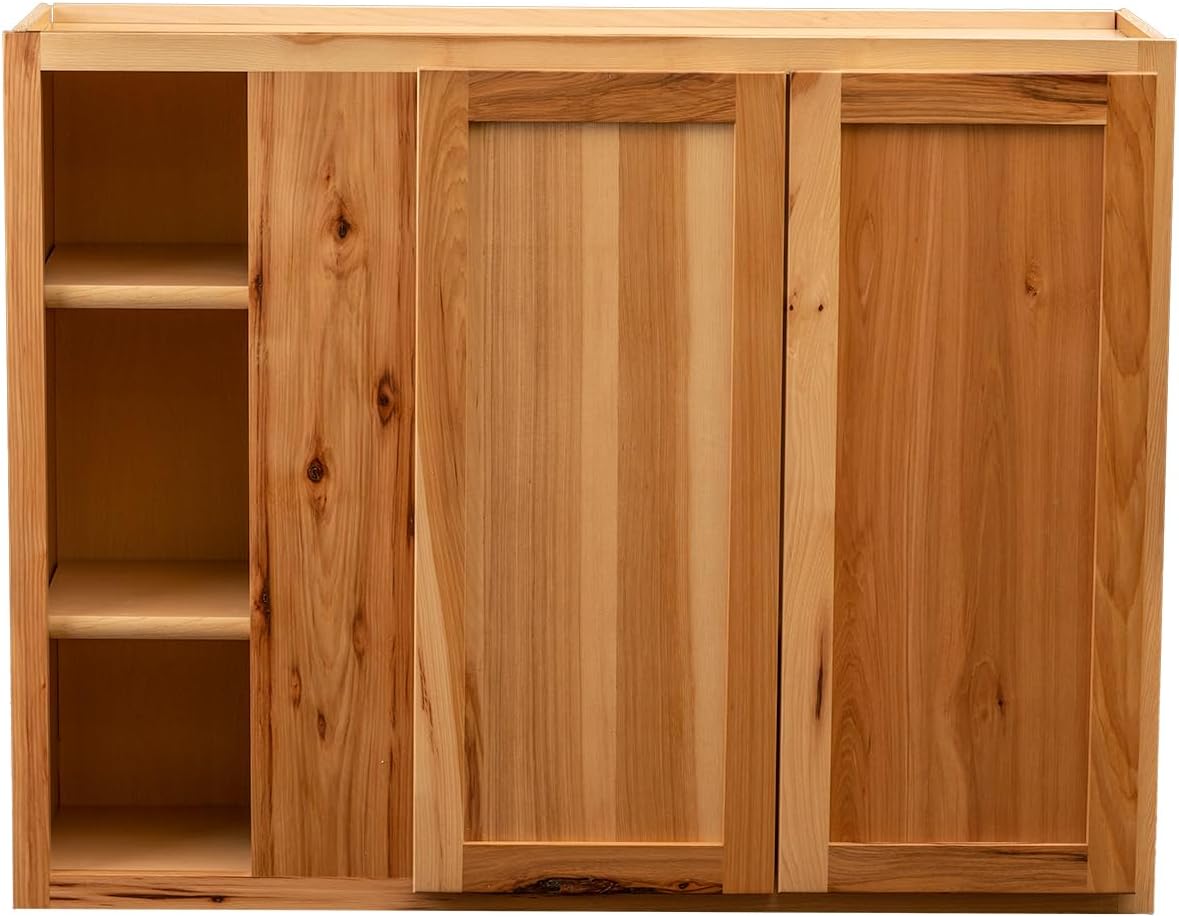 Quicklock RTA (Ready-to-Assemble) | 36" Tall Wall Kitchen Cabinets - Shaker Style | 100% Hardwood | Made in America | Soft Close Hardware (Rustic Hickory, 12''D x 39''W x 36''H Blind Corner)