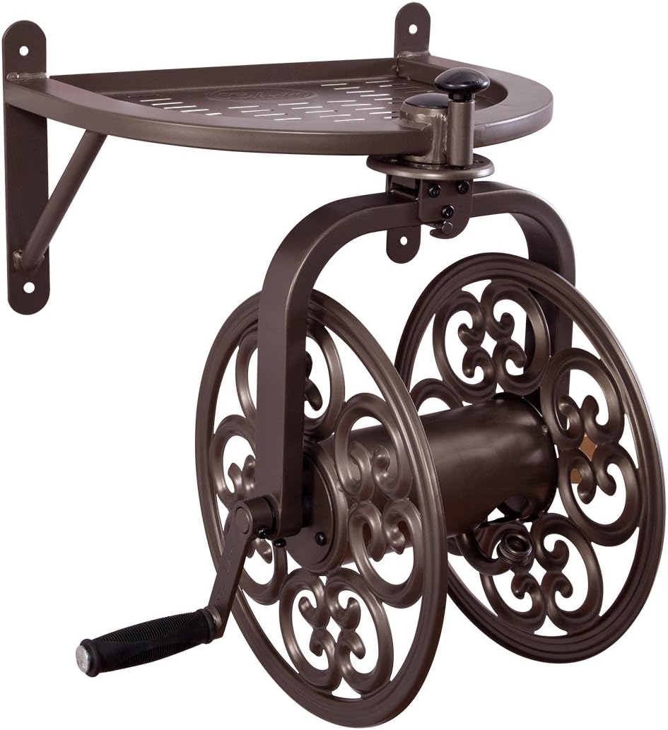 Liberty GARDEN 712 Single Arm Navigator Multi-Directional Garden Hose Reel, Holds 125-Feet of, 5/8-Inch, Bronze