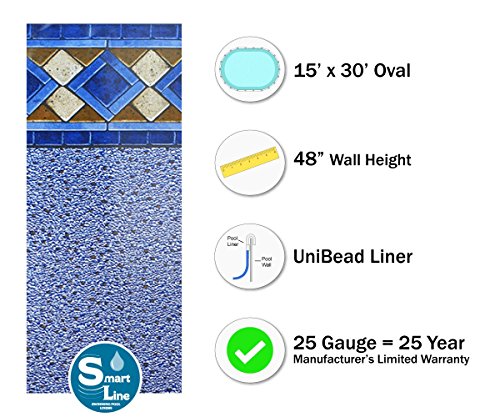 Smartline Laguna 15-Foot-by-30-Foot Oval Pool Liner | UniBead Style | 48-Inch Wall Height | 25 Gauge Virgin Vinyl Material | Heavy-Duty Liners | Designed for Steel Sided Above-Ground Swimming Pools