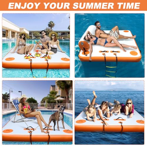VOFiTNY Inflatable Floating Dock, Swim Platform Floating Dock for Lakes, Lake Floats for Adults, Island Raft Mat for Lake Beach Ocean, Non-Slip Surface