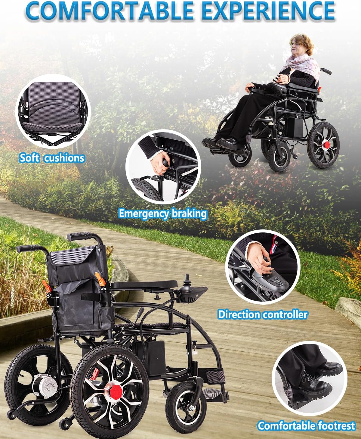 Electric Wheelchairs for Adults Lightweight Foldable Motorized Wheelchair for Senior, 500W Motors Power Wheelchair Support 330lbs,All Terrain Travel Wheelchairs for Adults