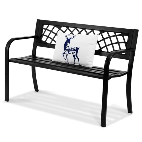 VEVOR 480 lbs Load Capacity, 38.8 inches Metal, Outdoor Backrest and Armrests, Patio Bench for Garden, Park, Yard, Front Porch, Metal-40 inch, Black