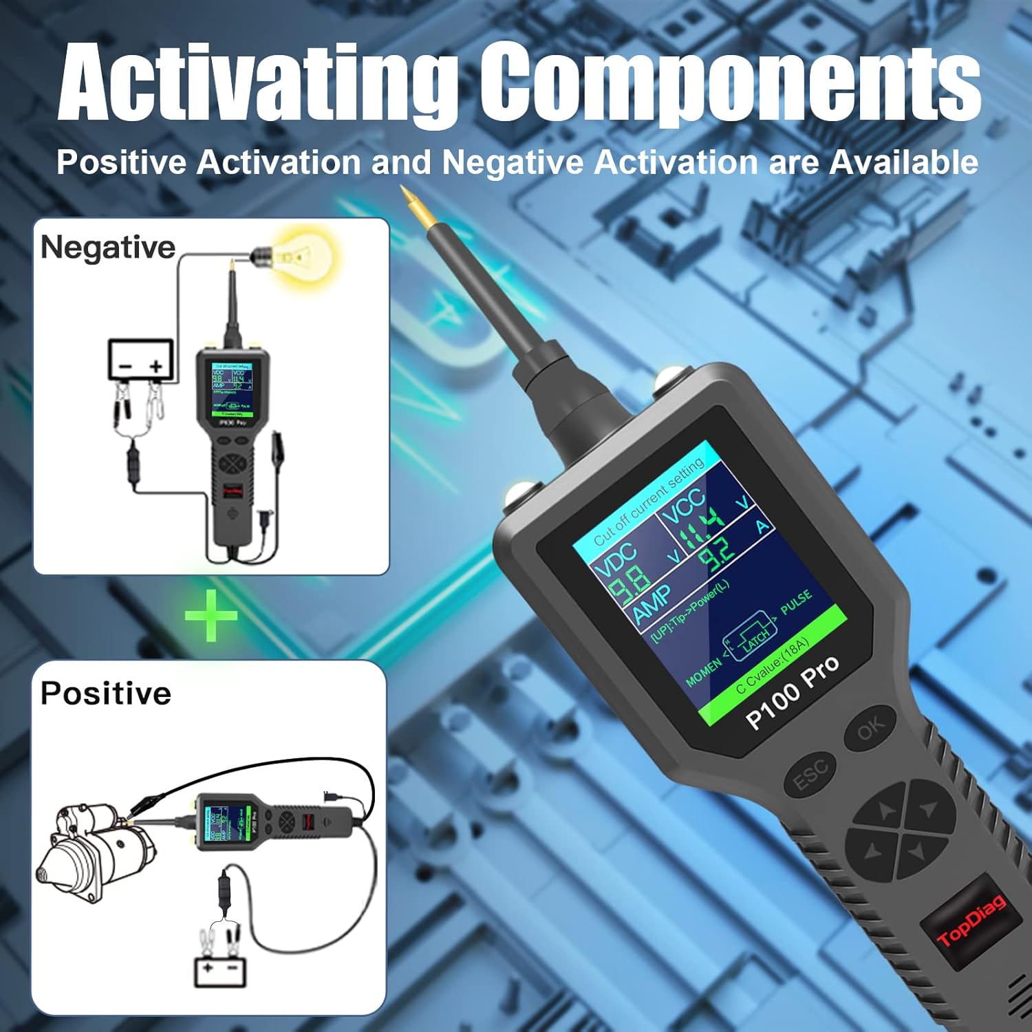 Power Circuit Probe Kit, Automotive Circuit Tester with Multimeter/Activating Component/Short Circuit Tester/Oscilloscope/0~5V Power with 20FT Cable Two LED Lights for 12V 24V Car Vehicle