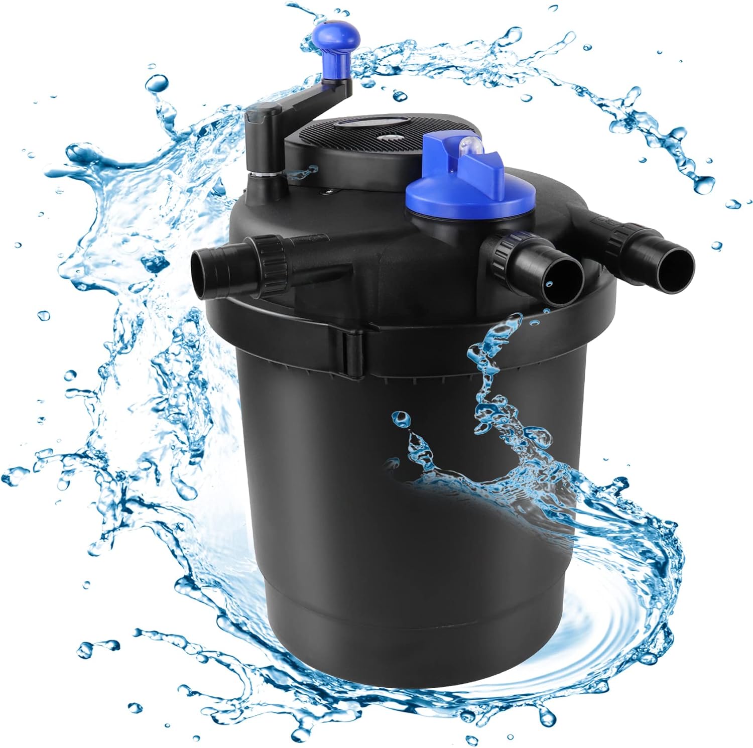 Bio Pressure Pond Filter with Built-in 13 W U-V Light Up to 1600 Gallons, Koi Pond Filter System with Convenient Cleaning Crank Handle, Easy to Clean, Designed for Cleaning Ponds, Aquarium, Fish Tank