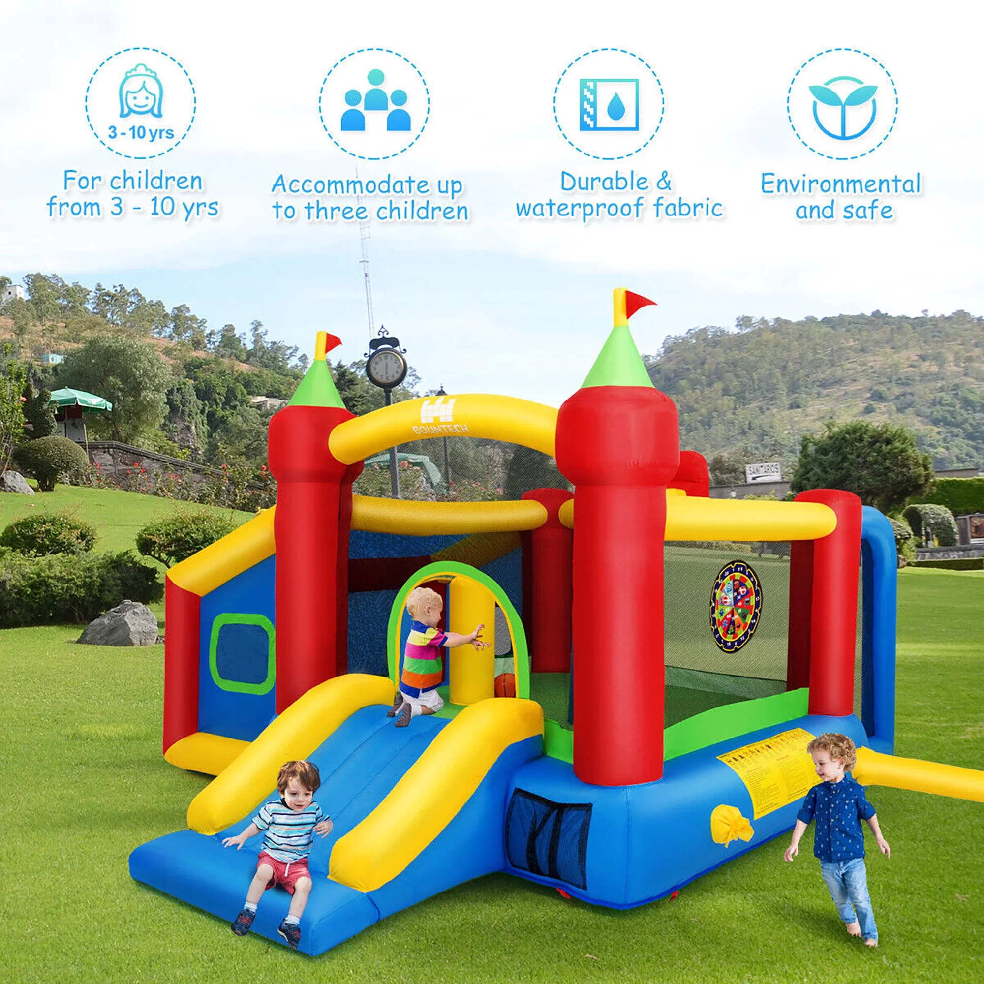 Gymax Inflatable Bounce House Kids Slide Jumping Castle w/ Ball Pit and 480W Blower