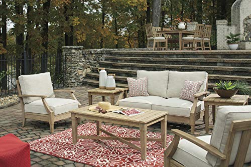 Signature Design by Ashley Carter Hall Outdoor Eucalyptus Patio Sofa with Cushion, Beige