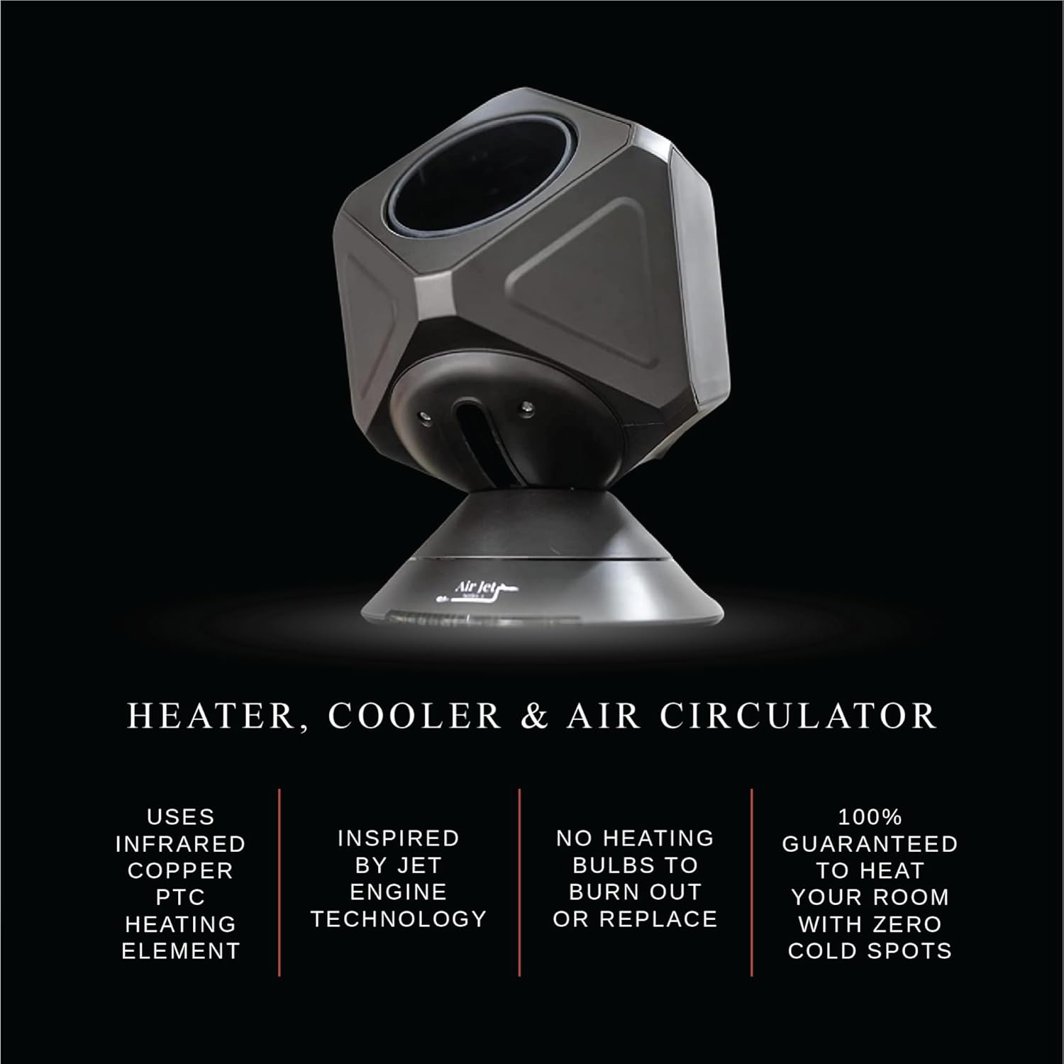 PROPER Air Jet Series-1 Infrared Space Heater Cooler Fan Combo |1500/950 Watt | 10- Fan Speeds | 5- Modes | 40-90 Degree Thermostat | For Indoor use