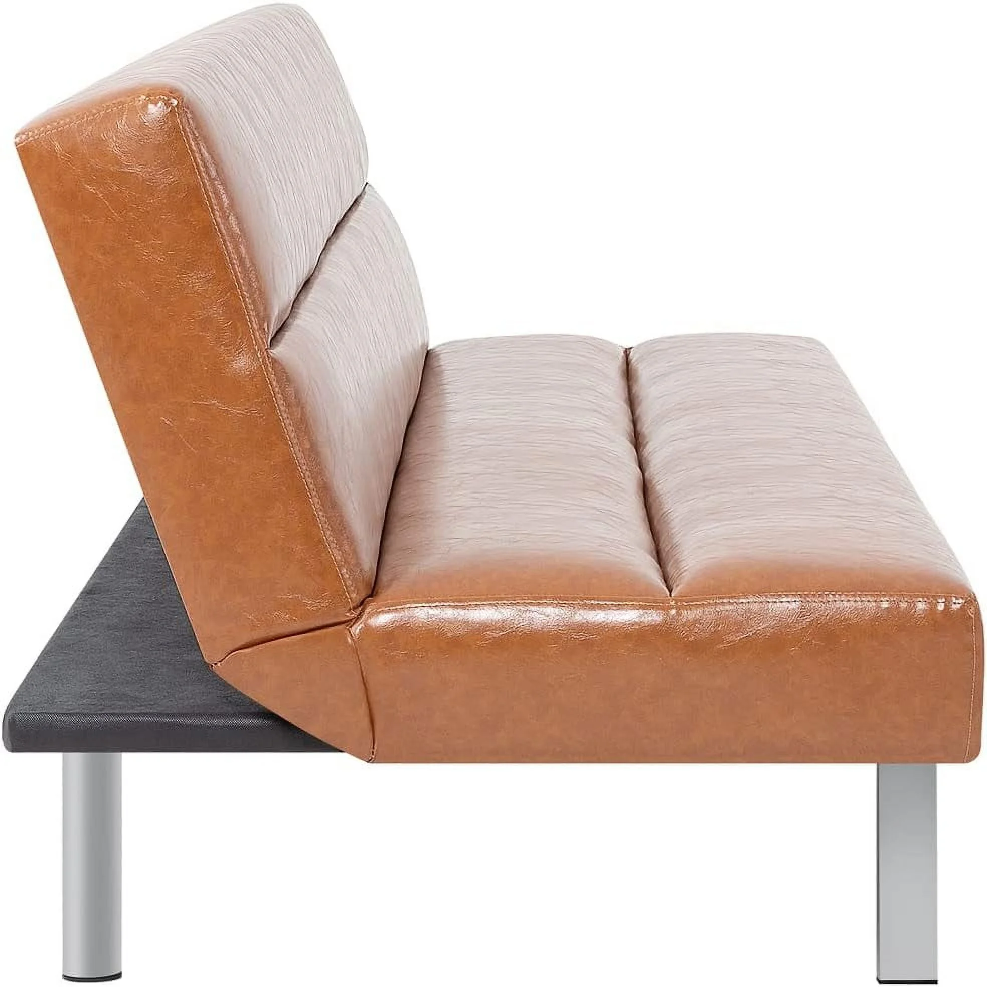 Classic Futon Sofa Bed, Faux Leather Futon Couch, Sofa Bed Couch with Metal Legs, Pull Out Sofa Bed, Reclining Small Couch Bed, S Small Couch for Living Room