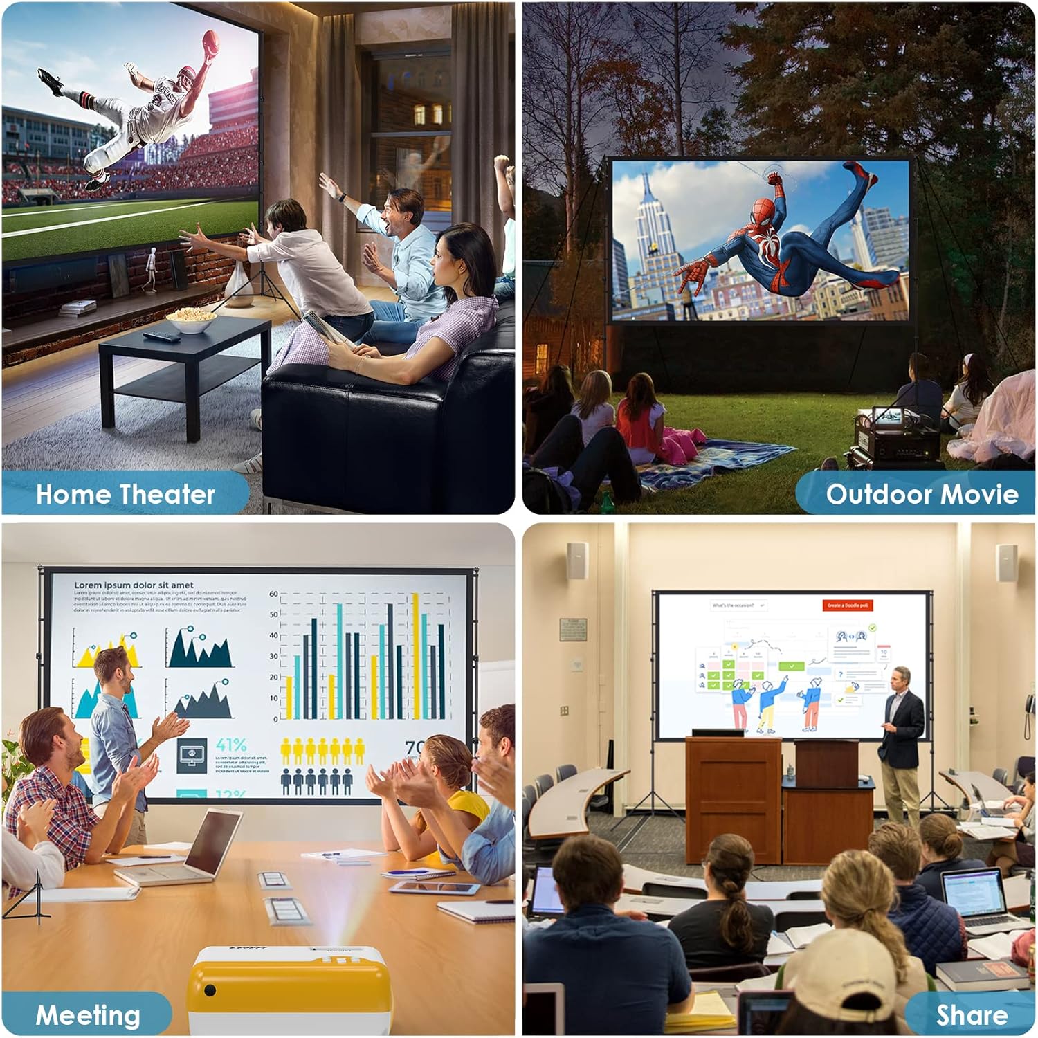 Projector Screen and Stand 180 Inch, LEORFI Outdoor Portable Projector Movie Screen Pull Down, Indoor Projections Screen with Stand 16:9 4K Full HD Support Height Adjustable for Home Theater Camping