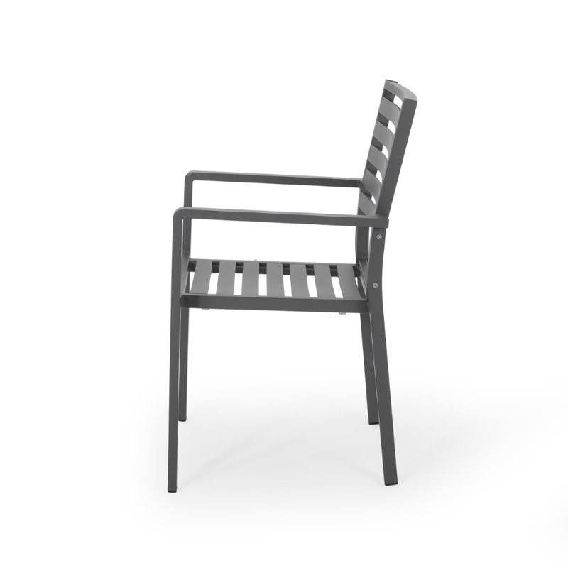 Noble House Cape Coral Outdoor Aluminum Dining Chair in Gunmetal Gray (Set of 2)
