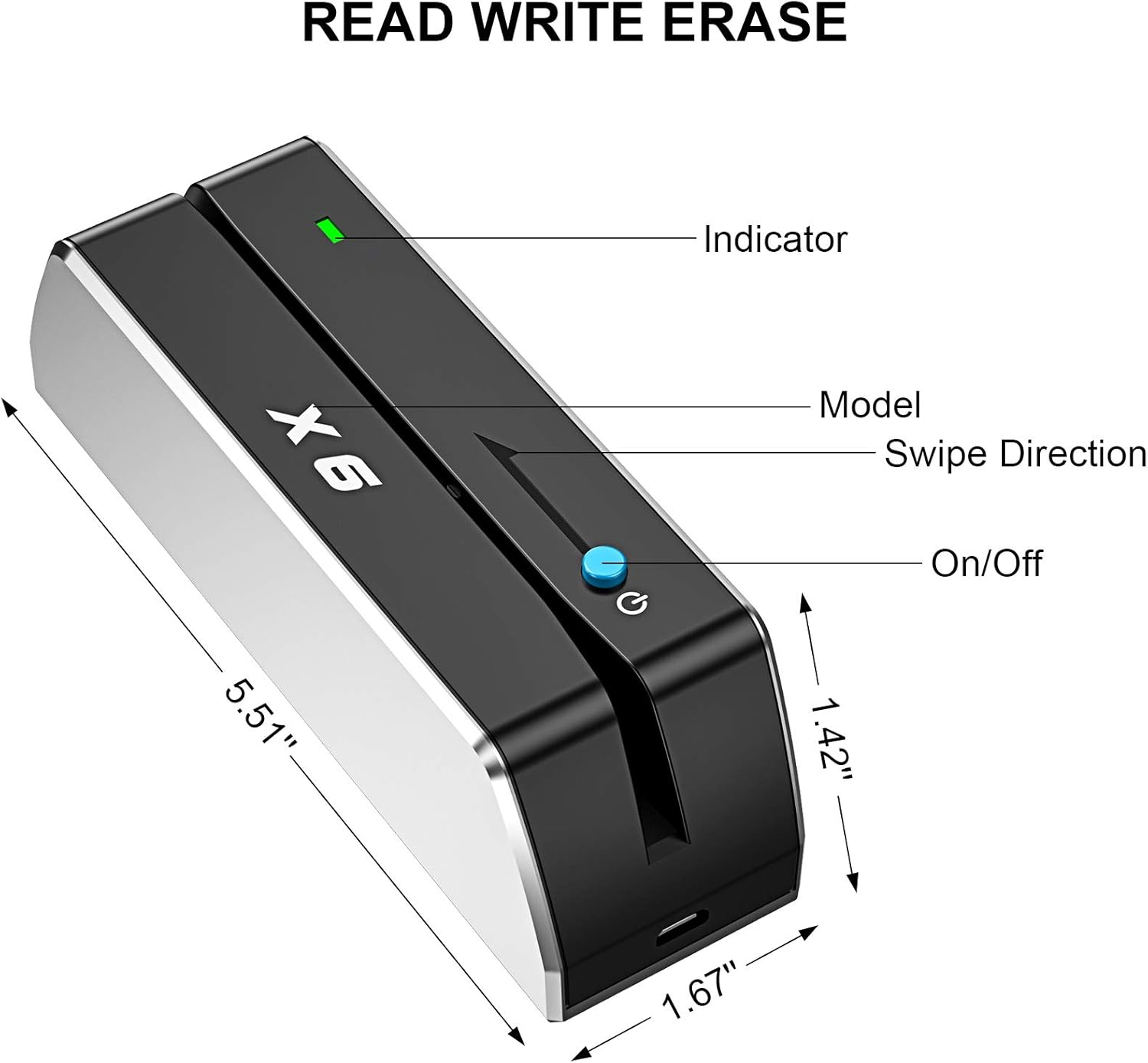 X6 BT Bluetooth Magnetic Card Reader Writer USB 3 Tracks Swipe Encoder