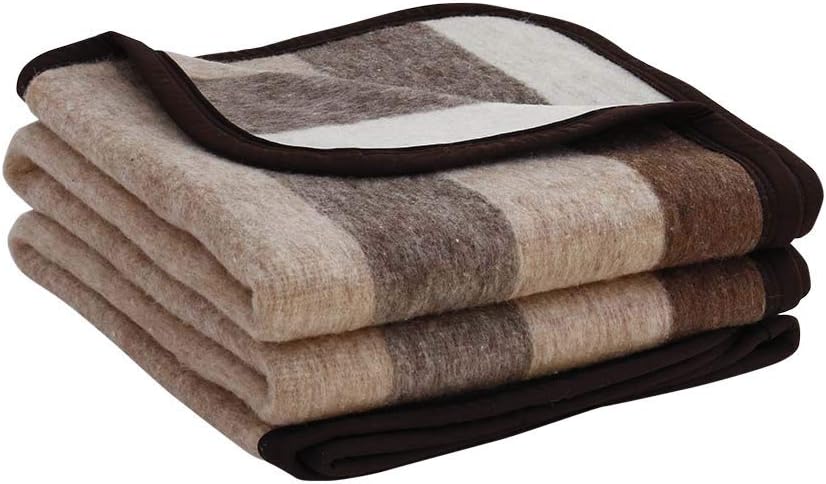 Alpaca Warehouse Alpaca Sheep Wool Blanket King/Full-Queen/Twin Size Thick Heavyweight Comfortably Warm - Great for Outdoor Use - Striped Design (Beige/Brown/Gray, Full/Queen)