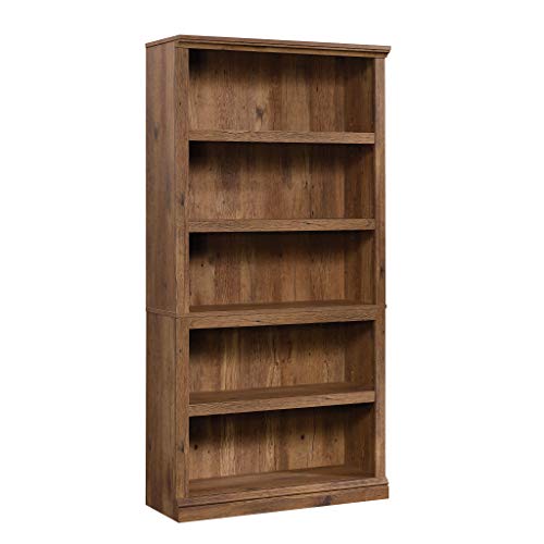 Sauder 5 Tier Book Shelf Wooden Bookcase Multipurpose Bookshelf for Home Office, Living Room, in Chalked Chestnut