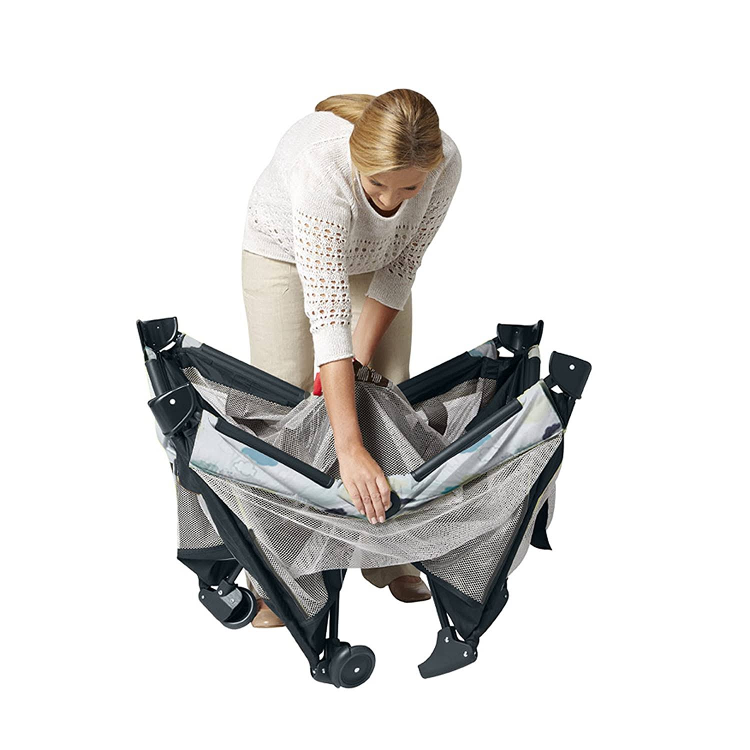 Graco Pack and Play on The Go Playard | Includes Full-Size Infant Bassinet, Push Button Compact Fold, Stratus