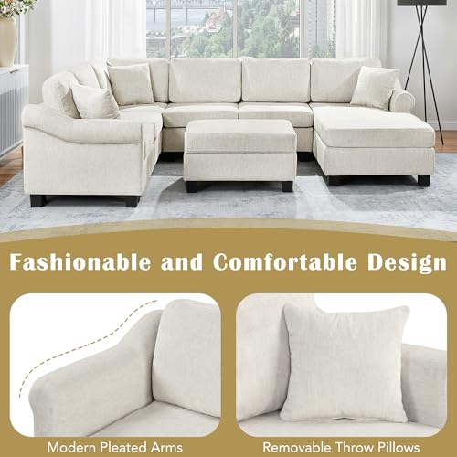 Oversized U-Shaped Sectional Sofa Couch Plush Corduroy Upholstered Modular Deep Seat Sofa&Couch Sectional W/Right Facing Chaise Lounge and 7 Toss Pillows for Home Apartment Living Room Furniture Sets