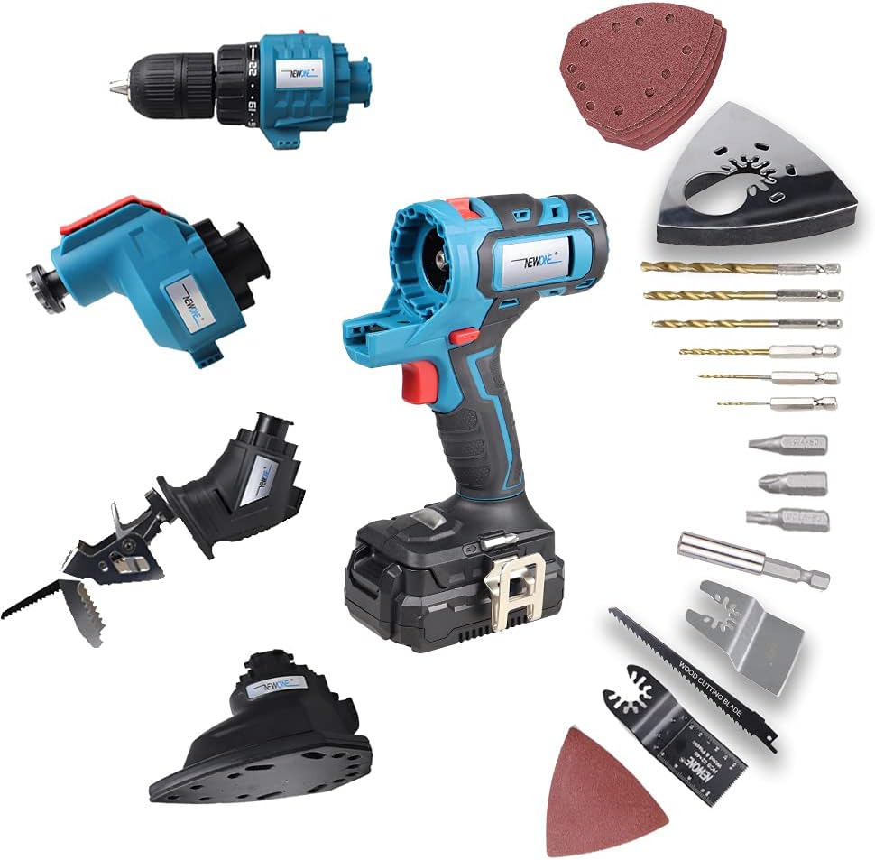 NEWONE 20V MAX Power Tool Combo Kits with Case, 4-Tool Attachments Drill, Reciprocating saw, Oscillating tool, Sander With Accessoreis For Cutting, Scraping, Moving, Drilling and Sanding