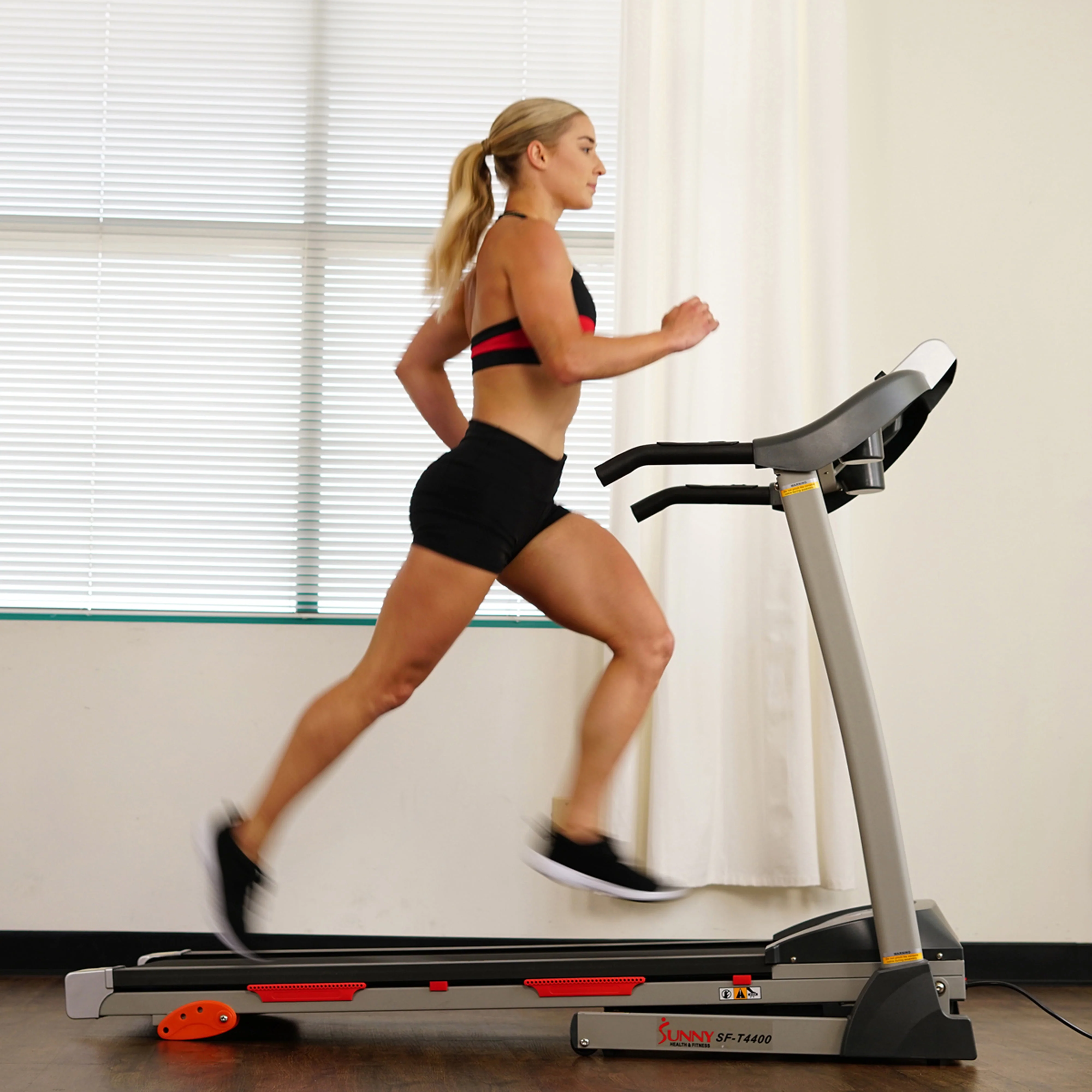 Sunny Health & Fitness Treadmill with Manual Incline, Pulse Sensors, Folding, LCD Monitor for Exercise SF-T4400