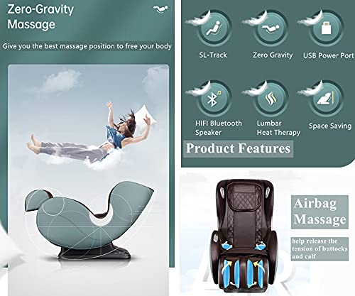 Small Massage Chairs SL Track Full Body Massage Recliner, Shiatsu Recliner, Space-Saving Design, Zero Gravity, Bluetooth Speaker (Light Grey GR8526 LED)