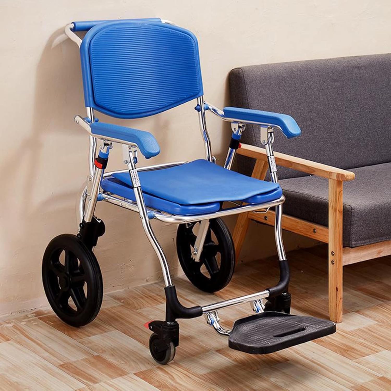 Commode Mobile Chair, Transport Shower Wheelchair with Padded and Brakes Casters, Mobile Bedside Commode, for Seniors and Disabled