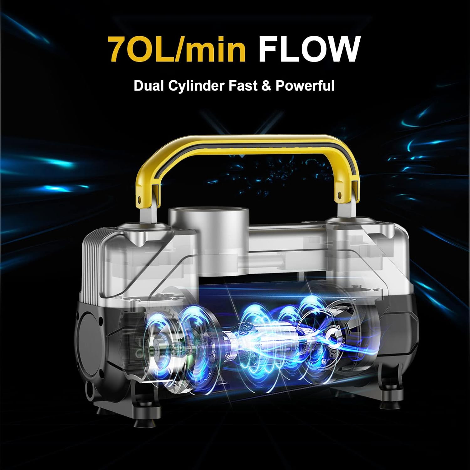 UUP Portable Air Compressor Tire Inflator Heavy Duty Double Cylinders with 12V DC,Metal Air Pump for Car Tires with Emergency LED Light for Car, Truck, SUV, Air Bed, Dinghy and Other Inflatables Pack of 2