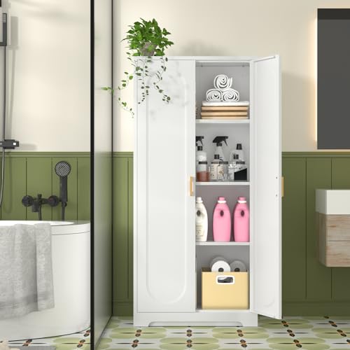 Metal Storage Cabinet with Doors and Shelves, 71 Inch Tall Kitchen Pantry Cabinet, Pantry Cabinets for Kitchen Storage, Freestanding Cupboard for Living, Dining Room, White, Assembly Required