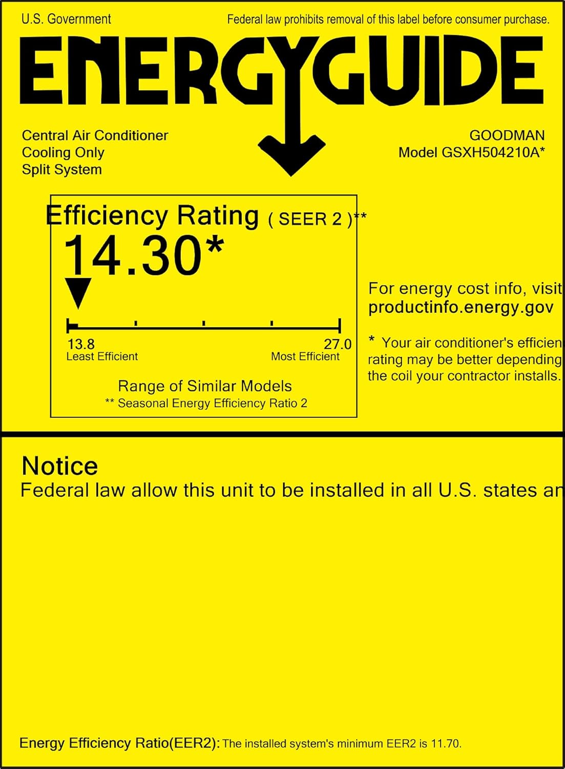 Goodman 3.5 Ton 15.2 SEER2 Air Conditioning Horizontal System (2000 CFM) - Free Thermostat Included - GSXH504210-CHPT4860D4-MBVC2001AA-1