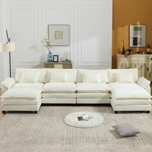 154" Oversized Modern U Shaped Sectional Sofa with Convertible Chaise, Velvet Fabric Comfy Cloud Couch Deep Sectional Sofa with Ottomans for Living Room (Grey, U-Shaped)