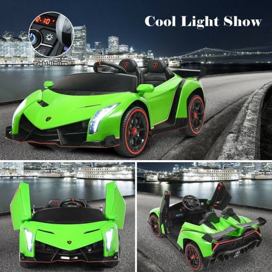 12V 2-Seater Licensed Lamborghini Kids Ride on Car with RC and Swing Function-Green