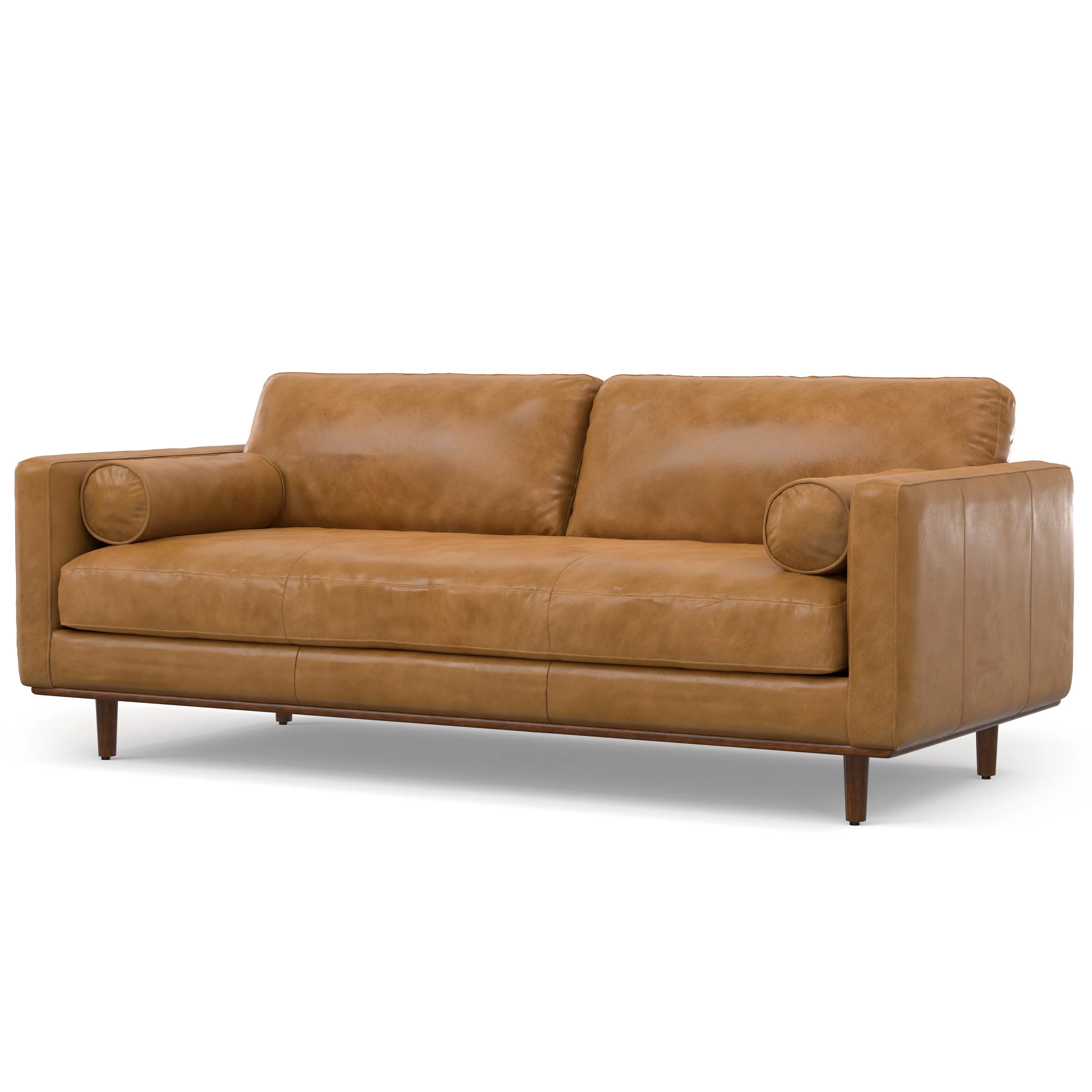 Simpli Home Morrison Mid-Century Modern 89 inch Wide Sofa in Sienna Genuine Leather