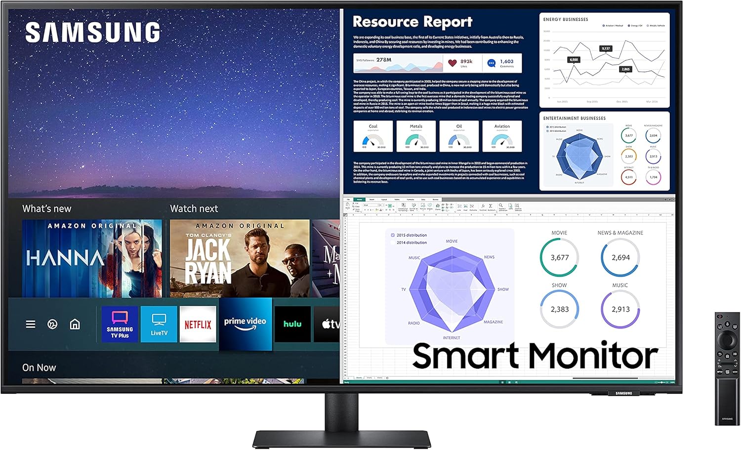 Samsung 43-Inch Class Monitor M7 Series - UHD Smart Monitor LS43AM702UNXZA, 2021 Model (Renewed)